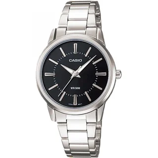 کپی - ساعت مچی زنانه کاسیو Casio LTP-1303D-1A | بند استیل نقره‌ای، صفحه مشکی کلاسیک و رسمی