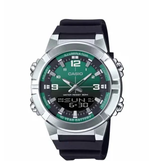 ساعت مچی مردانه Casio مدل AMW-870A-3A | بند رزینی مشکی و صفحه سبز اسپرت