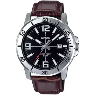 ساعت مچی مردانه کاسیو Casio MTP-VD01L-1B – بند چرم قهوه ای، صفحه مشکی، کلاسیک روزمره