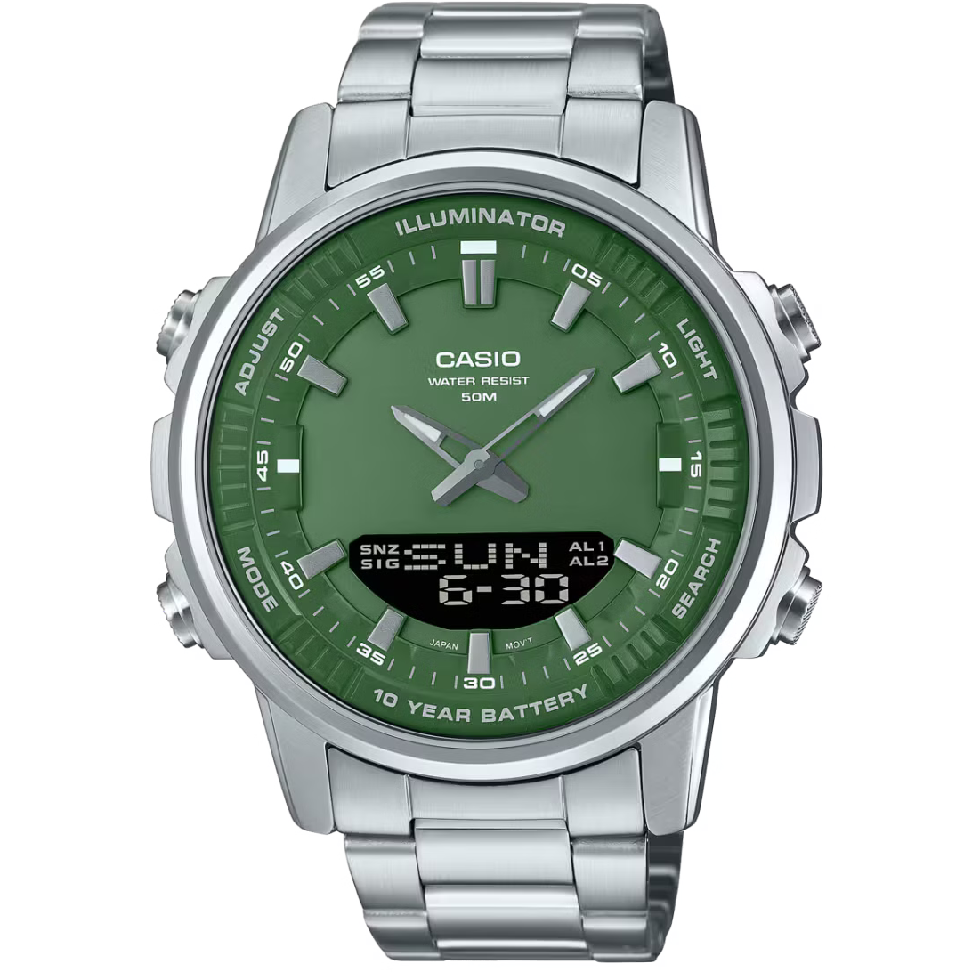 ساعت مچی مردانه Casio مدل AMW-880D-3A | بند استیل و صفحه سبز اسپرت