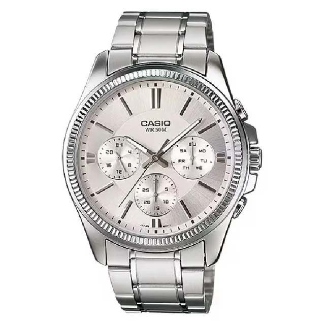 ساعت مچی مردانه Casio مدل MTP-1375D-7AVDF | بند استیل نقره‌ای با صفحه سیلور| سه موتور فعال