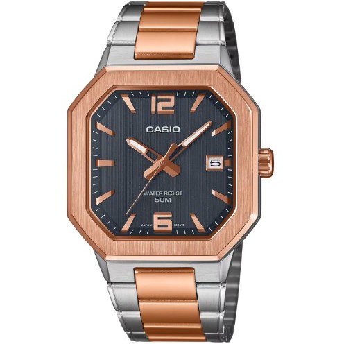 ساعت مچی مردانه کاسیو Casio MTP-B195RG-2A | بند استیل رزگلد نقره‌ای، صفحه سرمه‌ای | کلاسیک و رسمی