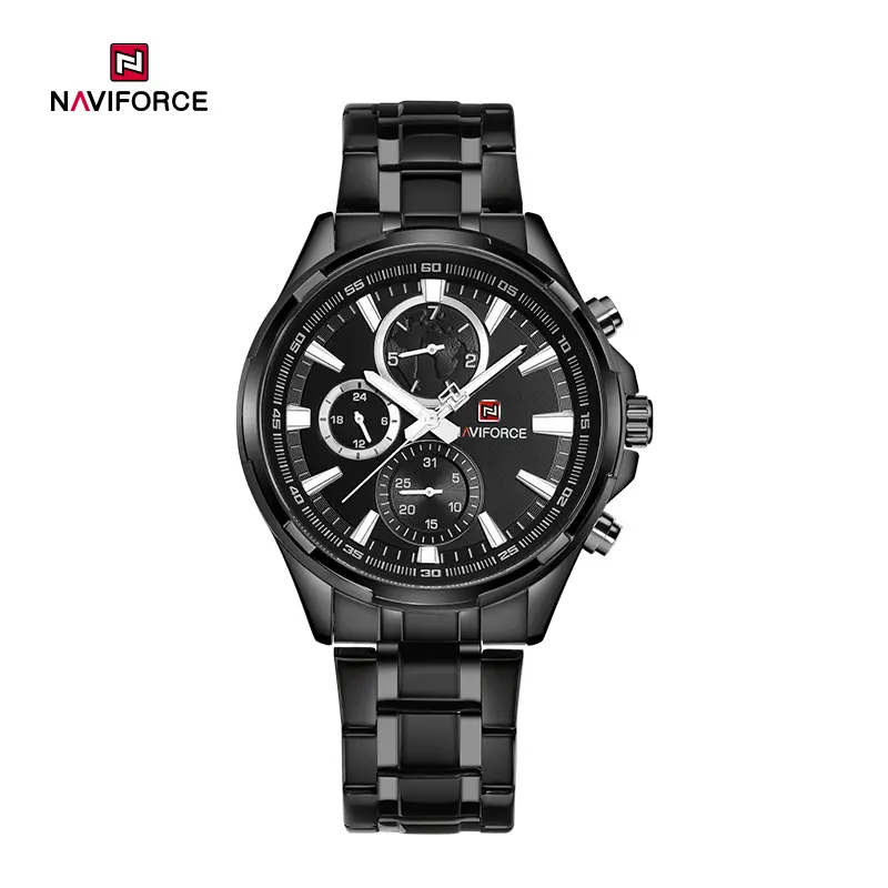 ساعت مچی مردانه Naviforce مدل NF9089 | بند فلزی مشکی، صفحه مشکی |اسپرت و فول تایم