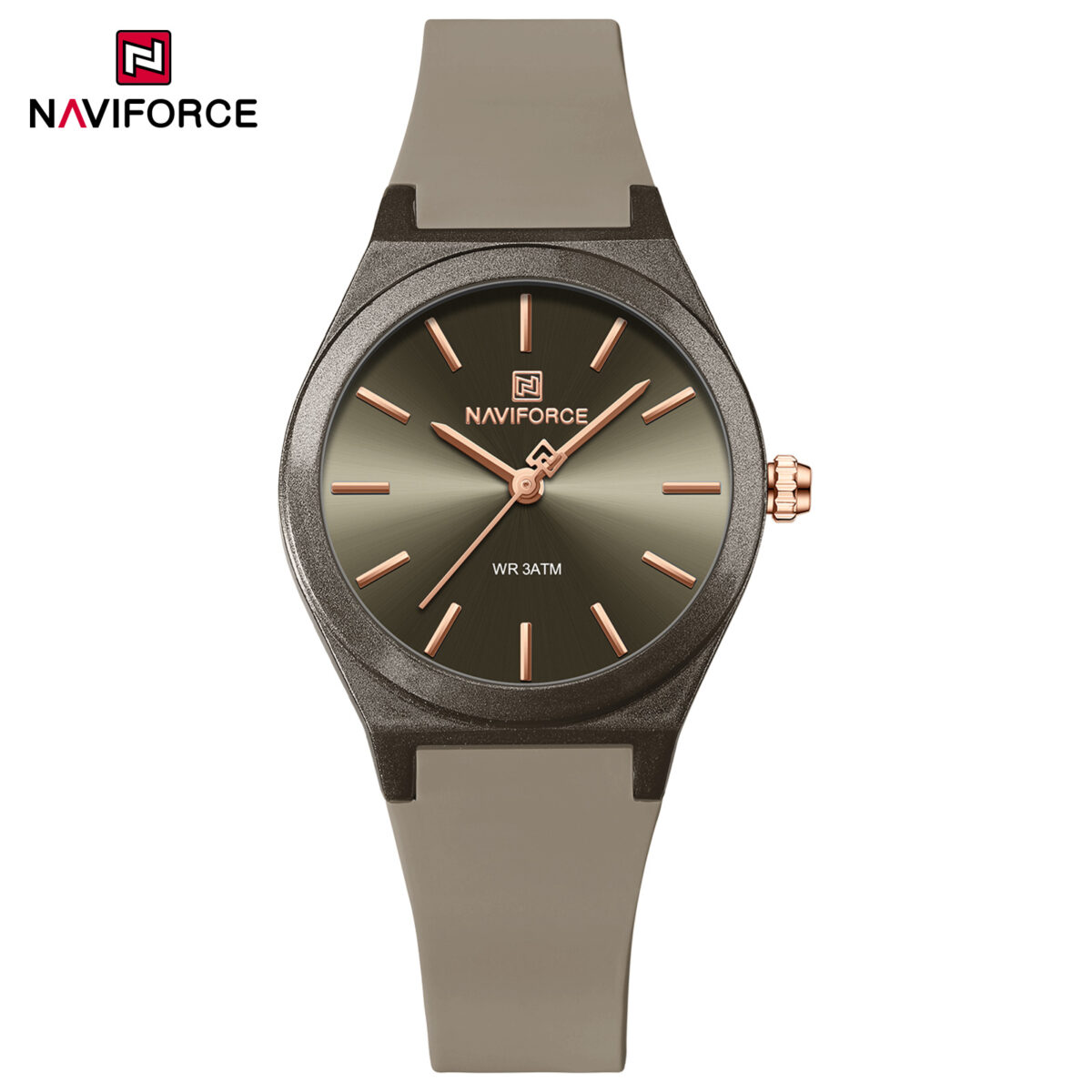 ساعت مچی زنانه Naviforce مدل NF5056 | بند سیلیکونی خاکستری، صفحه خاکستری | اسپرت