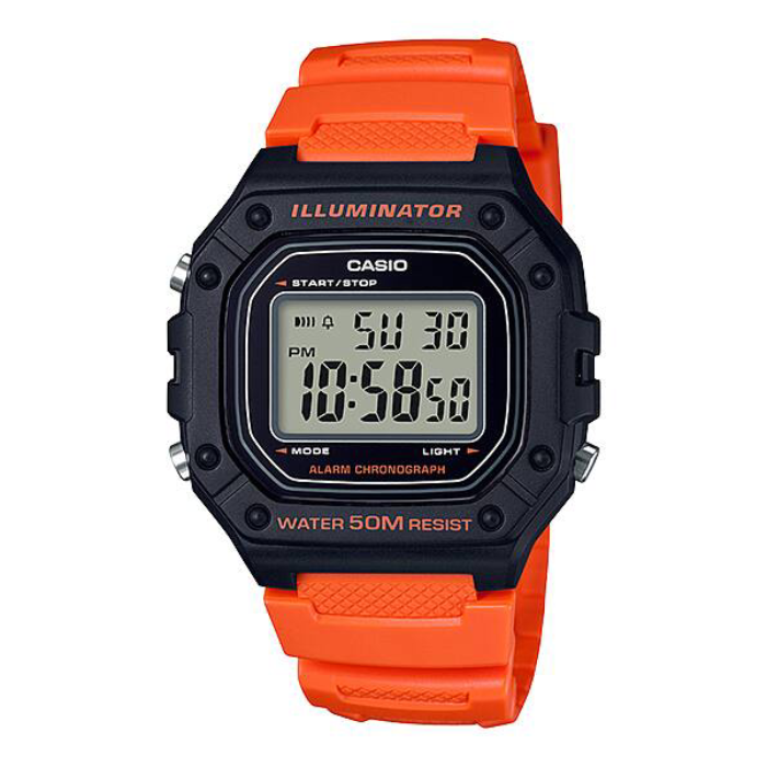 ساعت مچی Casio مدل W-218H-4B2 | بند رزینی نارنجی، دیجیتال | اسپرت و مقاوم