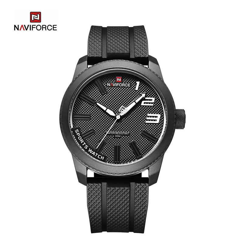 ساعت مچی مردانه Naviforce مدل NF۹۲۰۲ | بند سیلیکونی مشکی، صفحه مشکی | اسپرت و مقاوم
