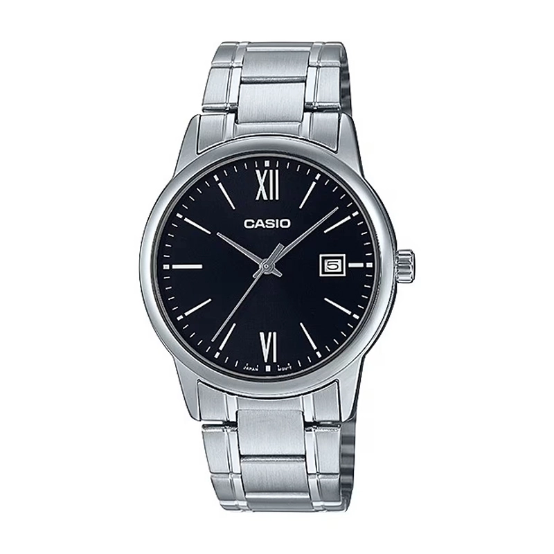 ساعت مچی مردانه کاسیو Casio MTP-V002D-1B3UDF | بند استیل نقره‌ای، صفحه مشکی کلاسیک و رسمی