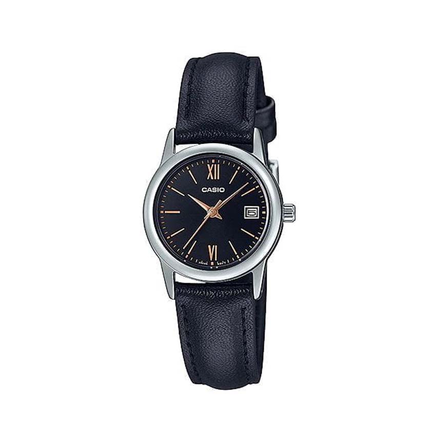 ساعت مچی زنانه Casio مدل LTP-V002L-1B3 | بند چرم مشکی و صفحه مشکی کلاسیک