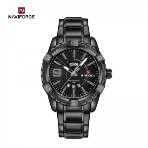 ساعت مچی مردانه Naviforce مدل NF9117 | بند فلزی مشکی، صفحه مشکی، نمایش روز هفته و تاریخ