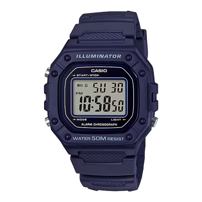 ساعت مچی Casio مدل W-218H-2AVDF | بند رزینی سرمه‌ای، دیجیتال | اسپرت و مقاوم