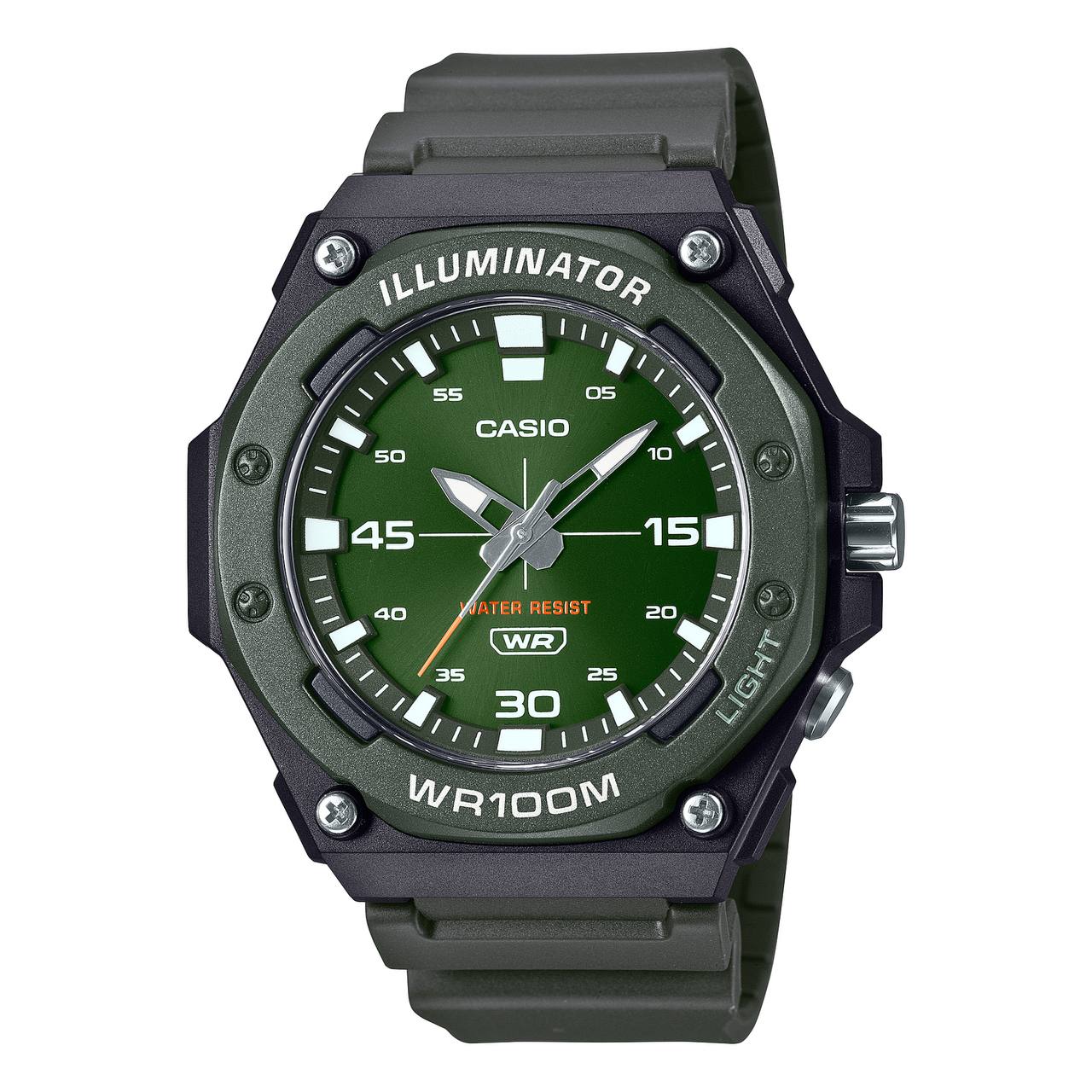 ساعت مچی مردانه Casio مدل MW-620h-3avdf | بند رزینی سبز ،صفحه سبز | اسپرت و مقاوم