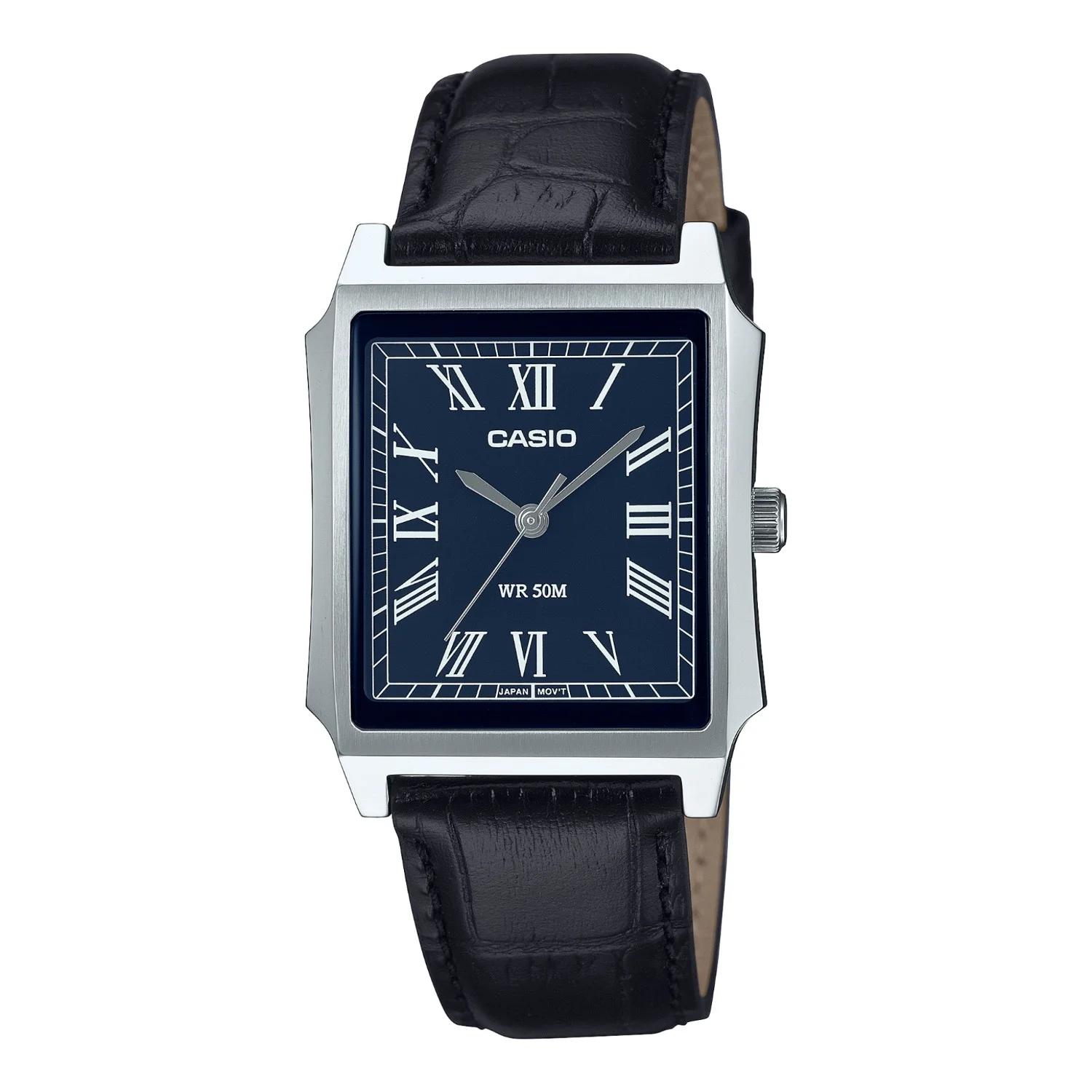 ساعت مچی مردانه کاسیو Casio MTP-B190l-2B | بند چرم مشکی، صفحه سرمه ای | کلاسیک و رسمی