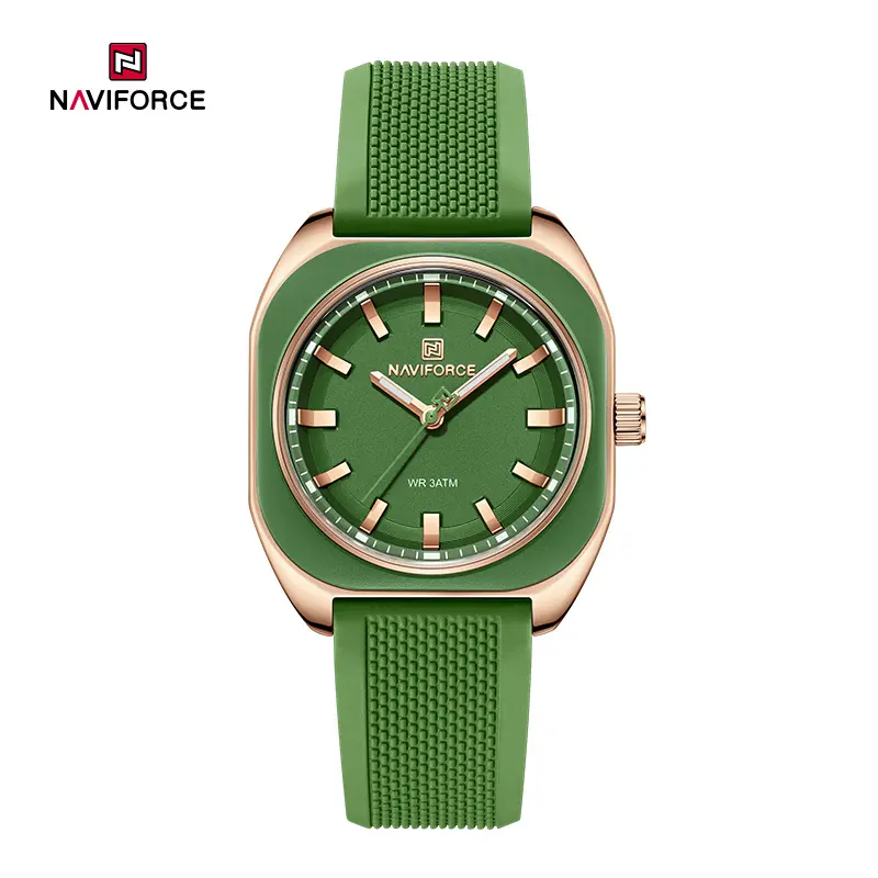 ساعت مچی زنانه Naviforce مدل NF5061 | بند سیلیکونی سبز، صفحه سبز| اسپرت
