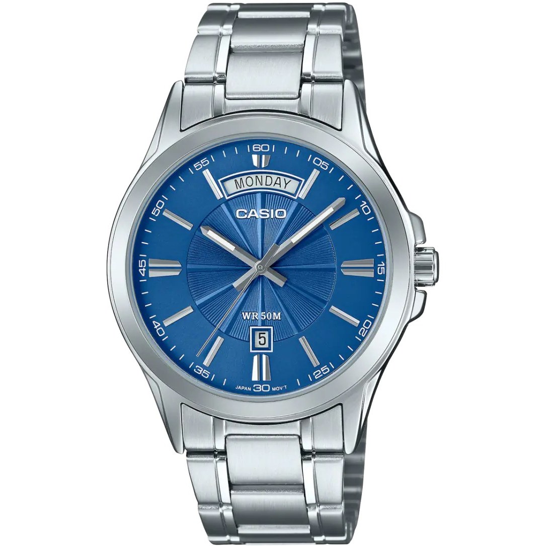 ساعت مچی مردانه Casio مدل MTP-1381D-2A | بند استیل نقره‌ای با صفحه آبی| کلاسیک