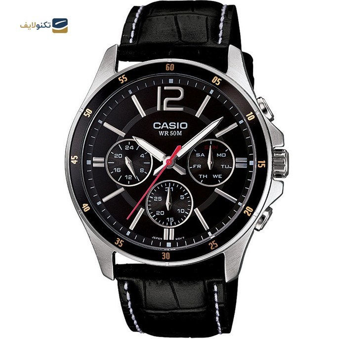 ساعت مچی مردانه Casio مدل MTP-1374L-1AVDF | بند چرمی مشکی با صفحه مشکی| سه موتور فعال