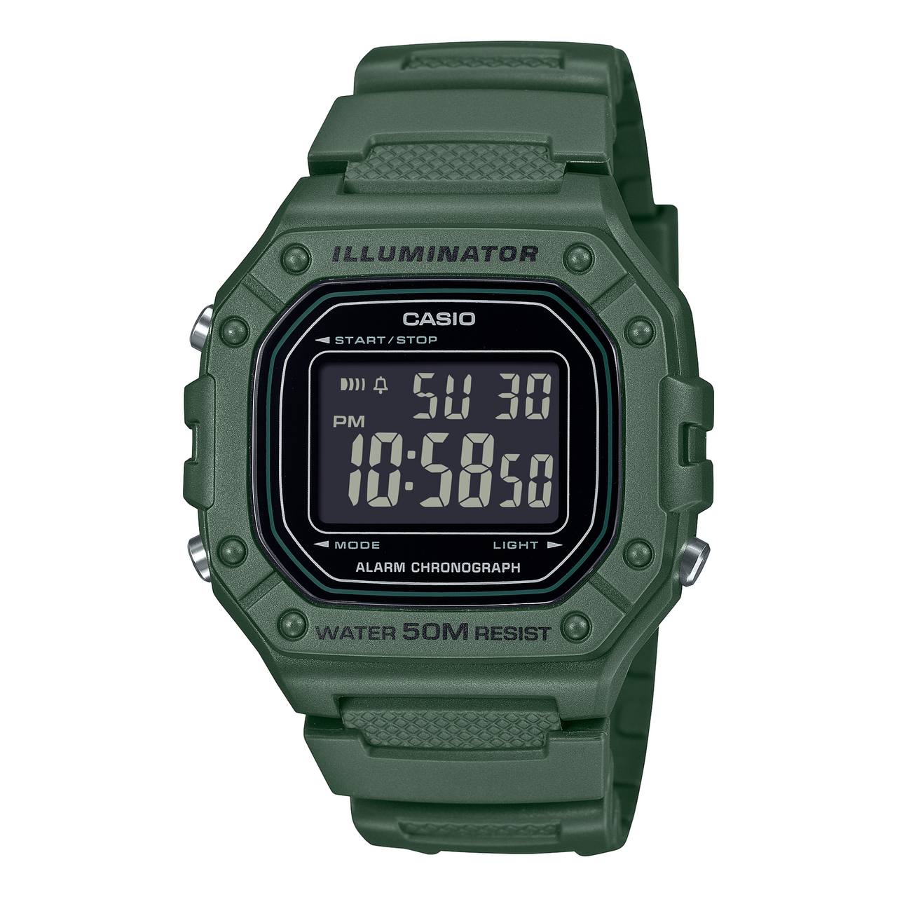 ساعت مچی Casio مدل W-218H-3B | بند رزینی سبز، دیجیتال | اسپرت و مقاوم