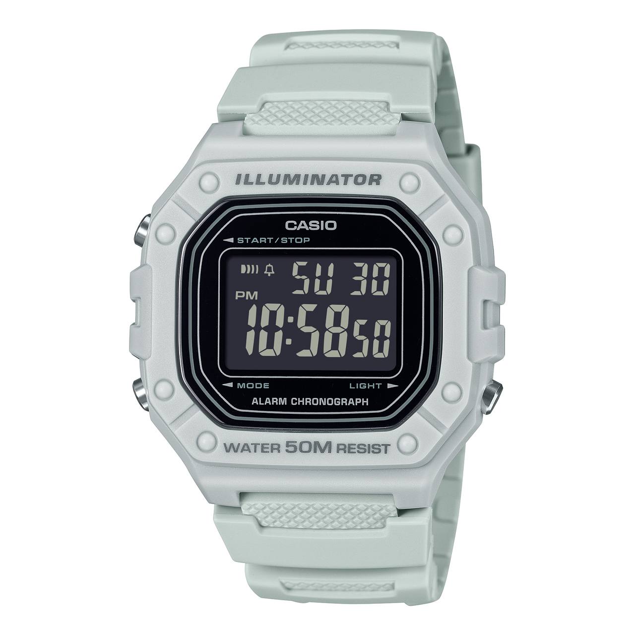 ساعت مچی Casio مدل W-218H-8b | بند رزینی سفید،صفحه مشکی، دیجیتال | اسپرت و مقاوم