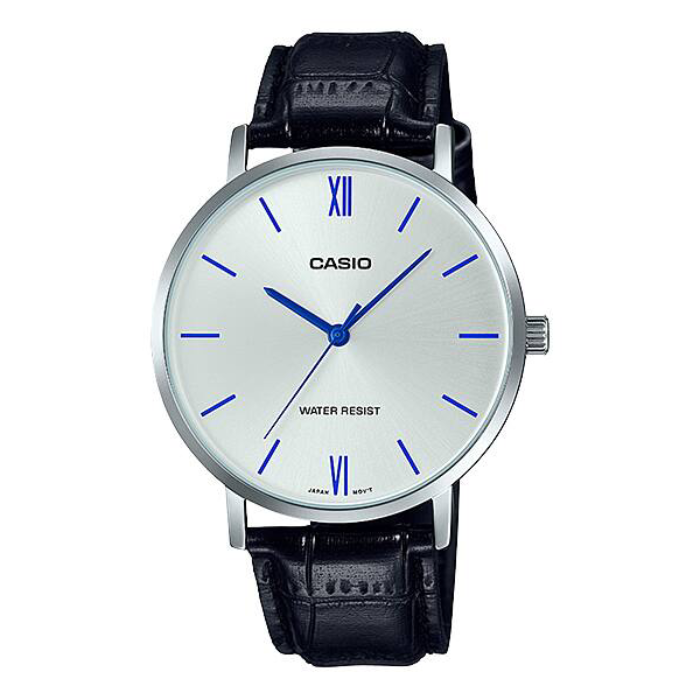 ساعت مچی مردانه کاسیو Casio MTP-VT01L-7B1 – بند چرمی مشکی، صفحه سفید مینیمال کلاسیک