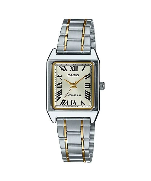 ساعت مچی زنانه Casio مدل LTP-V007SG-9BUDF | بند استیل نقره ای طلایی ،صفحه سفید شیری  | کلاسیک