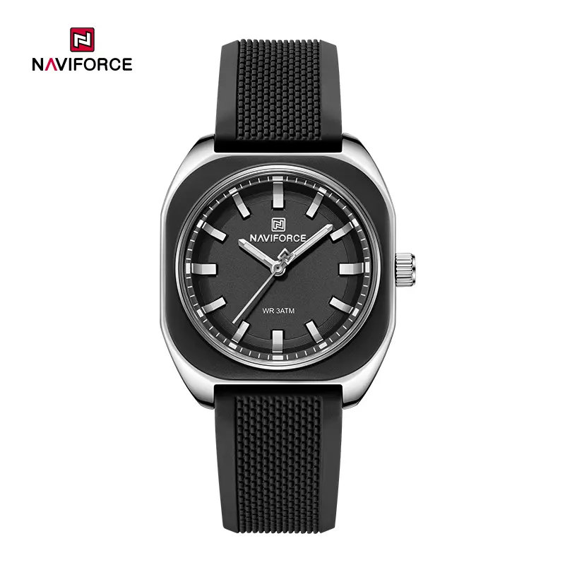 ساعت مچی زنانه Naviforce مدل NF5061 | بند سیلیکونی مشکی، صفحه مشکی| اسپرت