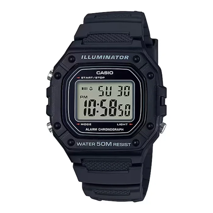 ساعت مچی Casio مدل W-218H-1AVDF | بند رزینی مشکی،صفحه سفید، دیجیتال | اسپرت و مقاوم