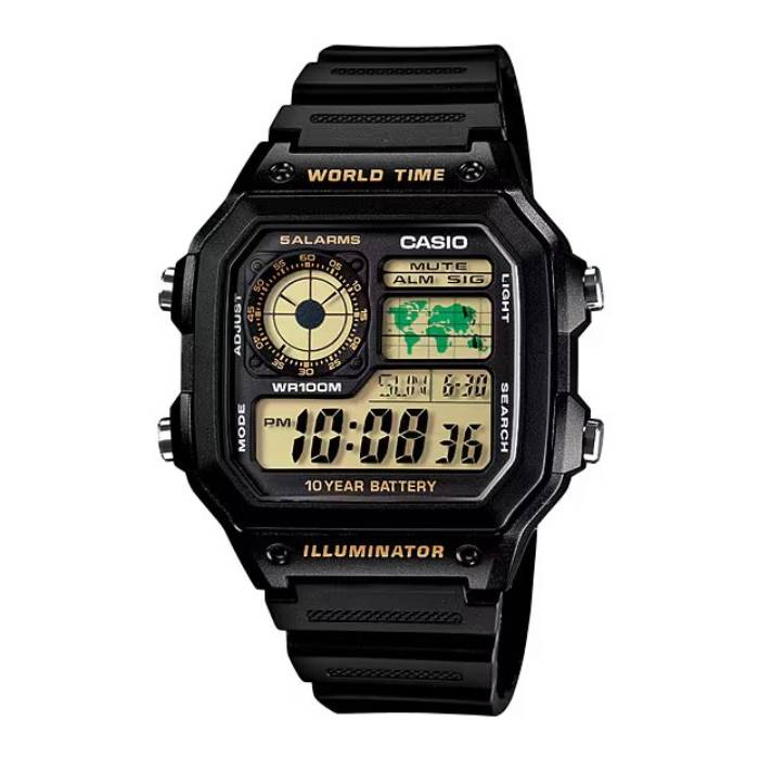 ساعت مچی مردانه Casio مدل AE-1200WH-1B | بند رزینی مشکی، دیجیتال | چند زمانه و مقاوم