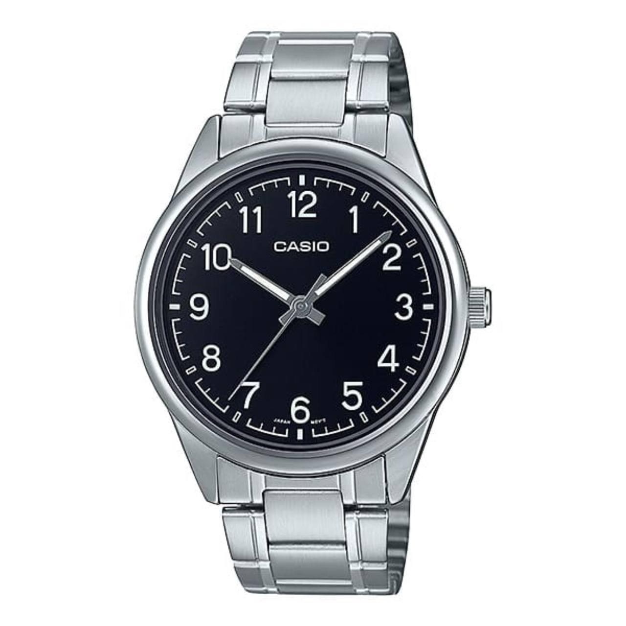 ساعت مچی مردانه کاسیو Casio MTP-V005D-1B4UDF – بند استیل نقره‌ای، صفحه مشکی، طراحی کلاسیک روزمره