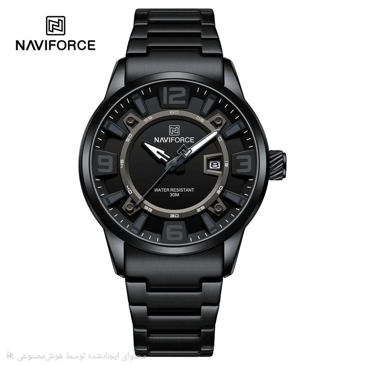 ساعت مچی مردانه Naviforce مدل NF8044 | بند فلزی مشکی، صفحه مشکی | ترکیب اسپرت و کلاسیک