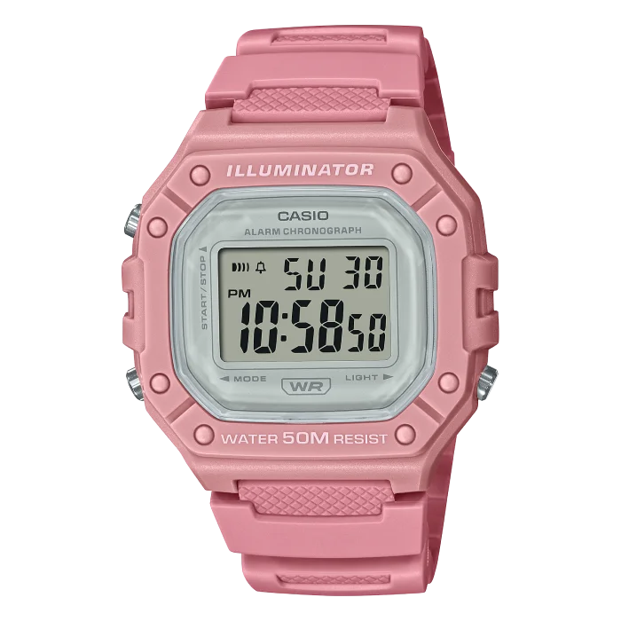 ساعت مچی Casio مدل W-218HC-4AVDF | بند رزینی صورتی،صفحه سفید، دیجیتال | اسپرت و مقاوم