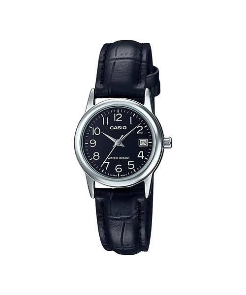 ساعت مچی زنانه Casio مدل LTP-V002L-1B | بند چرم مشکی و صفحه مشکی کلاسیک