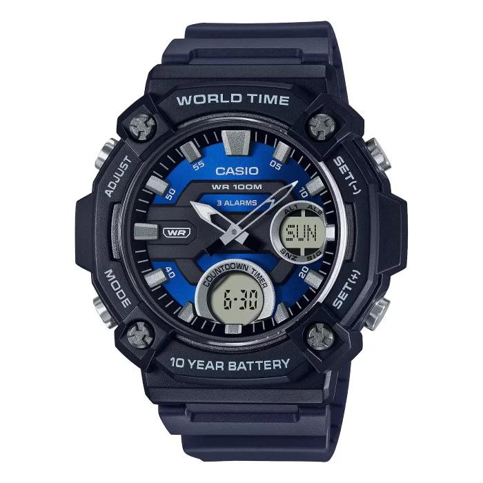ساعت مچی مردانه کاسیو Casio AEQ-120W-2AVDF | آنالوگ دیجیتال، بند رزینی مشکی، صفحه سرمه‌ای، اسپرت و مقاوم