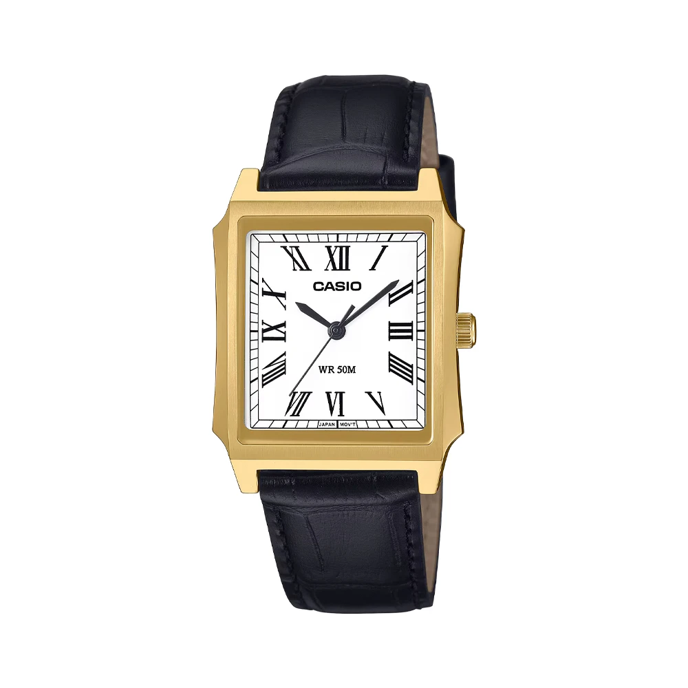 ساعت مچی مردانه کاسیو Casio MTP-B190GL-7B | بند چرم مشکی، صفحه سفید،قاب طلایی | کلاسیک و رسمی