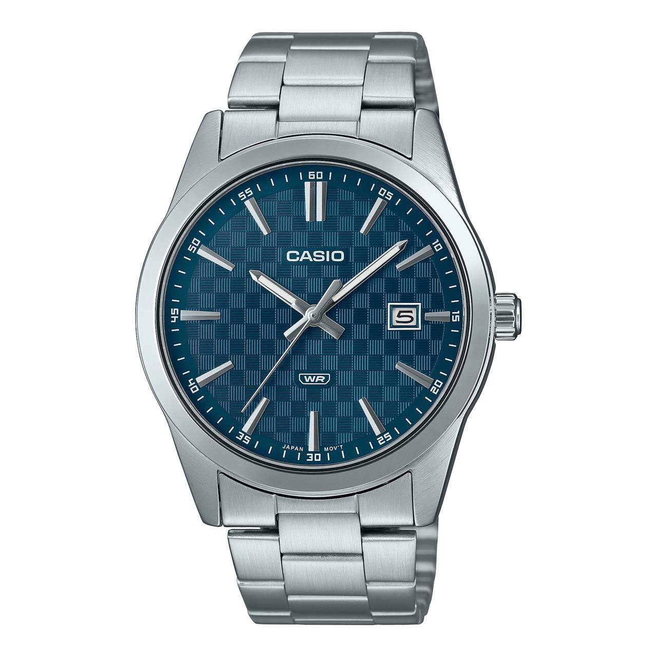 ساعت مچی مردانه Casio مدل MTP-VD03D-2A2 | بند استیل نقره‌ای با صفحه آبی جذاب