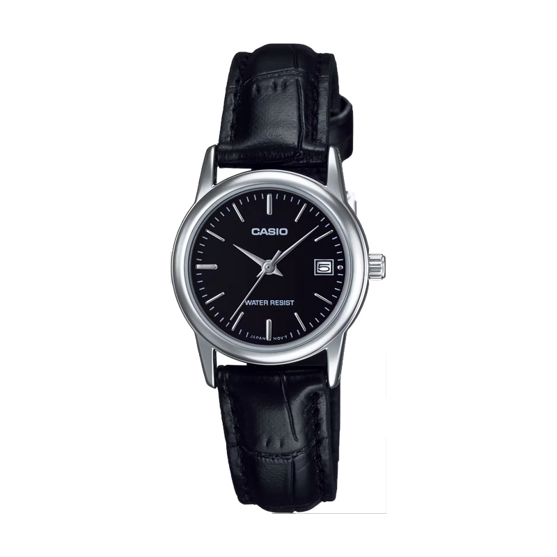 ساعت مچی زنانه Casio مدل LTP-V002L-1A | بند چرم مشکی و صفحه مشکی کلاسیک