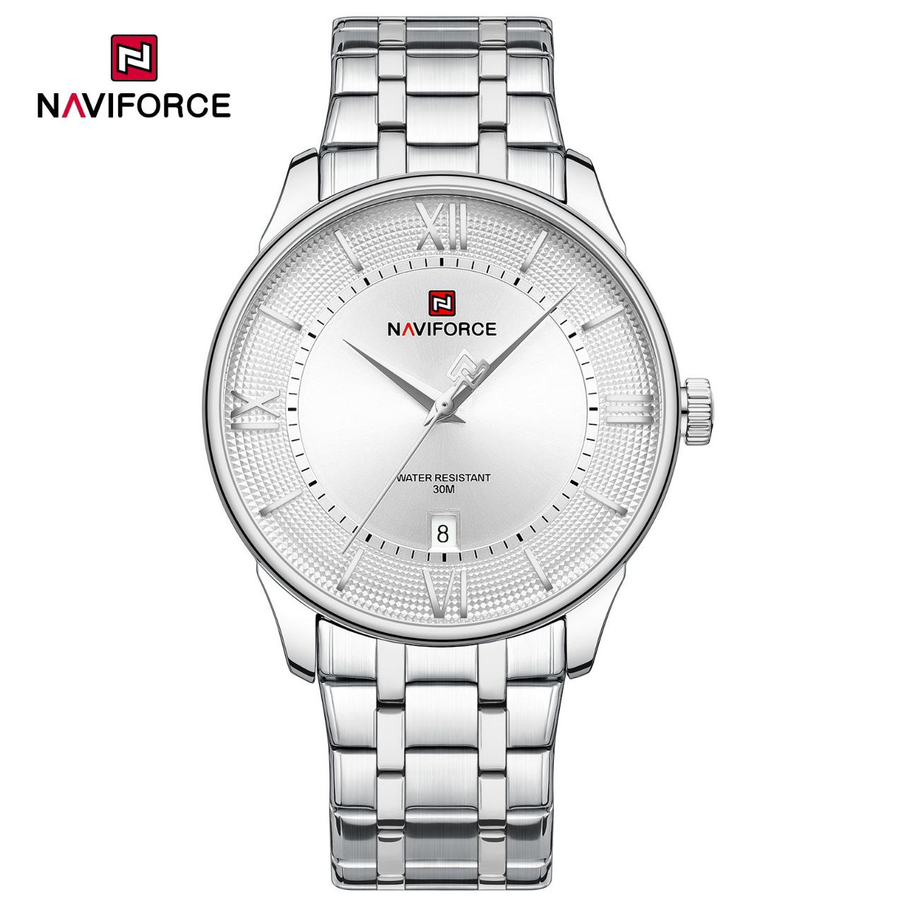 ساعت مچی مردانه Naviforce مدل NF9272 | بند استیل نقره ای، صفحه سفید |کلاسیک و رسمی