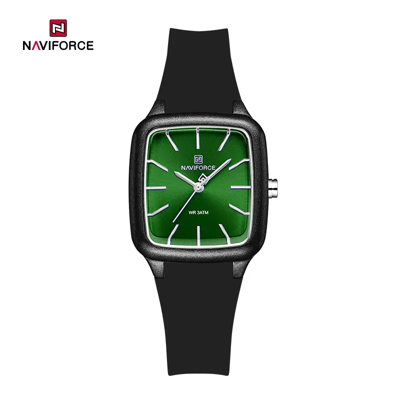 ساعت مچی زنانه Naviforce مدل NF5055 | بند سیلیکونی مشکی، صفحه سبز | اسپرت