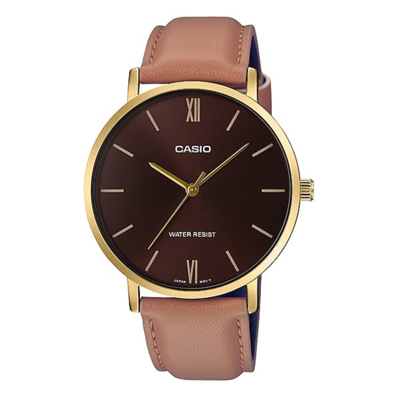 ساعت مچی مردانه کاسیو Casio MTP-VT01GL-5BUDF – بند چرمی قهوه‌ای، صفحه قهوه ای مینیمال