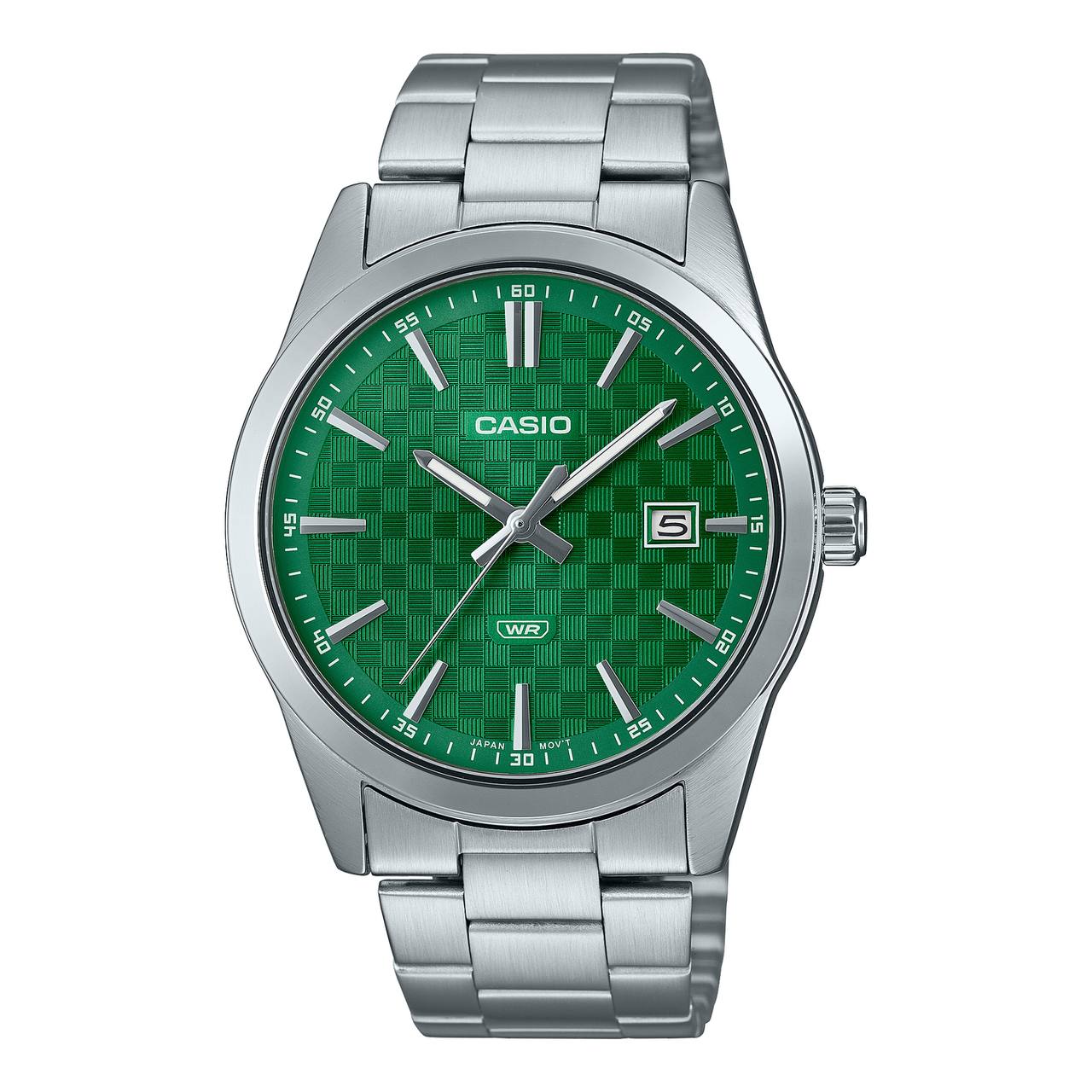 ساعت مچی مردانه Casio MTP-VD03D-3A1 | بند استیل نقره‌ای و صفحه سبز