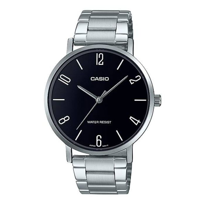 ساعت مچی مردانه کاسیو Casio MTP-VT01D-1B2UDF | بند استیل نقره ای، صفحه مشکی کلاسیک و مینیمال