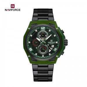 ساعت مچی مردانه Naviforce مدل NF8051 | بند مشکی، صفحه مشکی سبز، کرونوگراف
