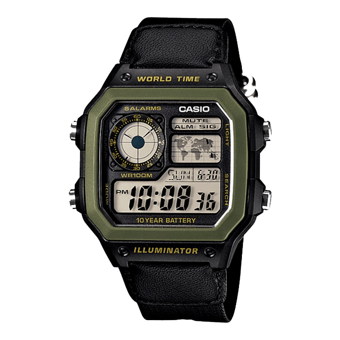 ساعت مچی مردانه Casio مدل AE-1200WHB-1B | بند برزنت مشکی، دیجیتال | چند زمانه و مقاوم