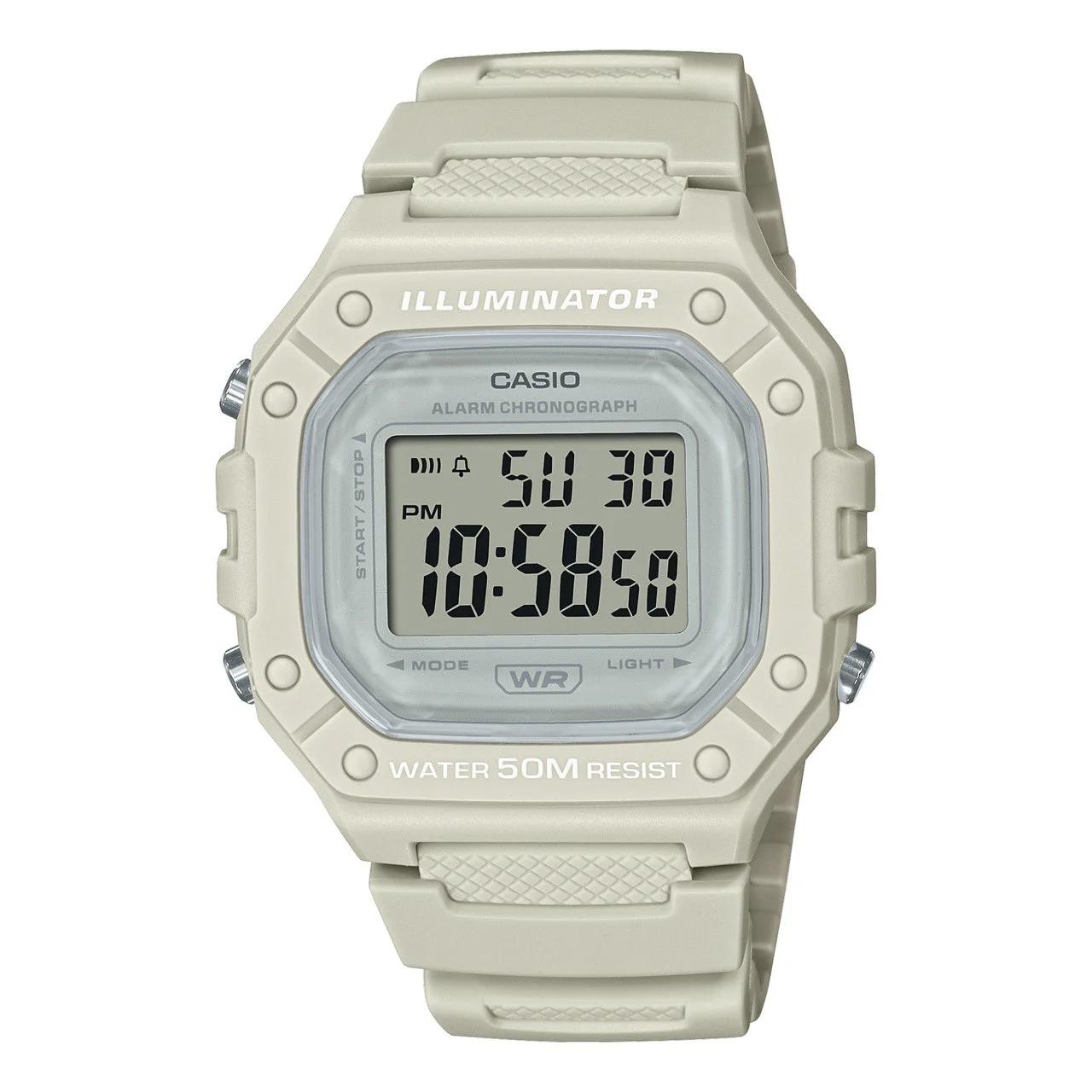 ساعت مچی Casio مدل W-218HC-8a | بند رزینی سفید،صفحه خاکستری، دیجیتال | اسپرت و مقاوم