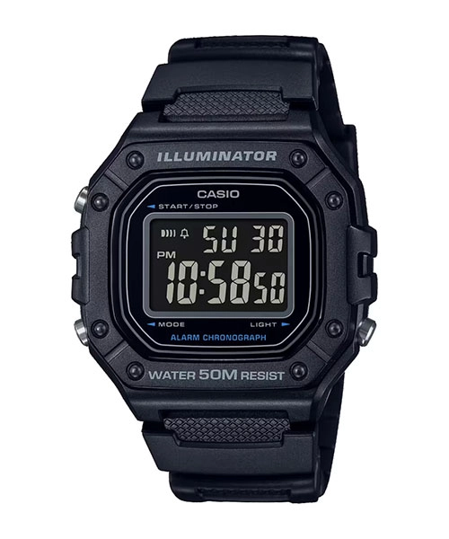 ساعت مچی Casio مدل W-218H-1BVDF | بند رزینی مشکی،صفحه مشکی، دیجیتال | اسپرت و مقاوم