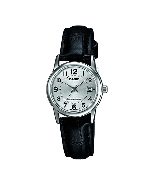 ساعت مچی زنانه Casio مدل LTP-V002L-7B | بند چرم مشکی و صفحه سفید کلاسیک