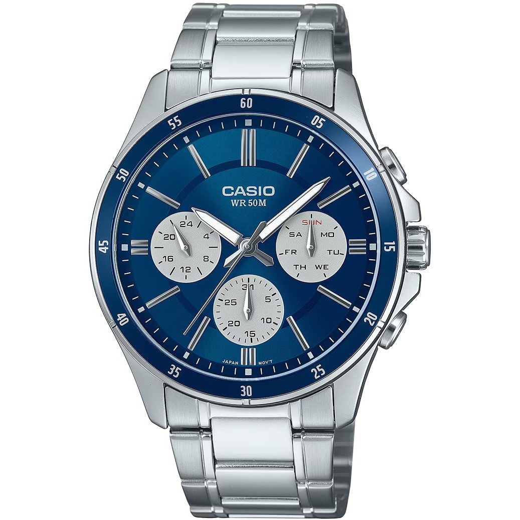 ساعت مچی مردانه Casio مدل MTP-1374d-2A3VDF | بند استیل با صفحه سرمه ای| سه موتور فعال
