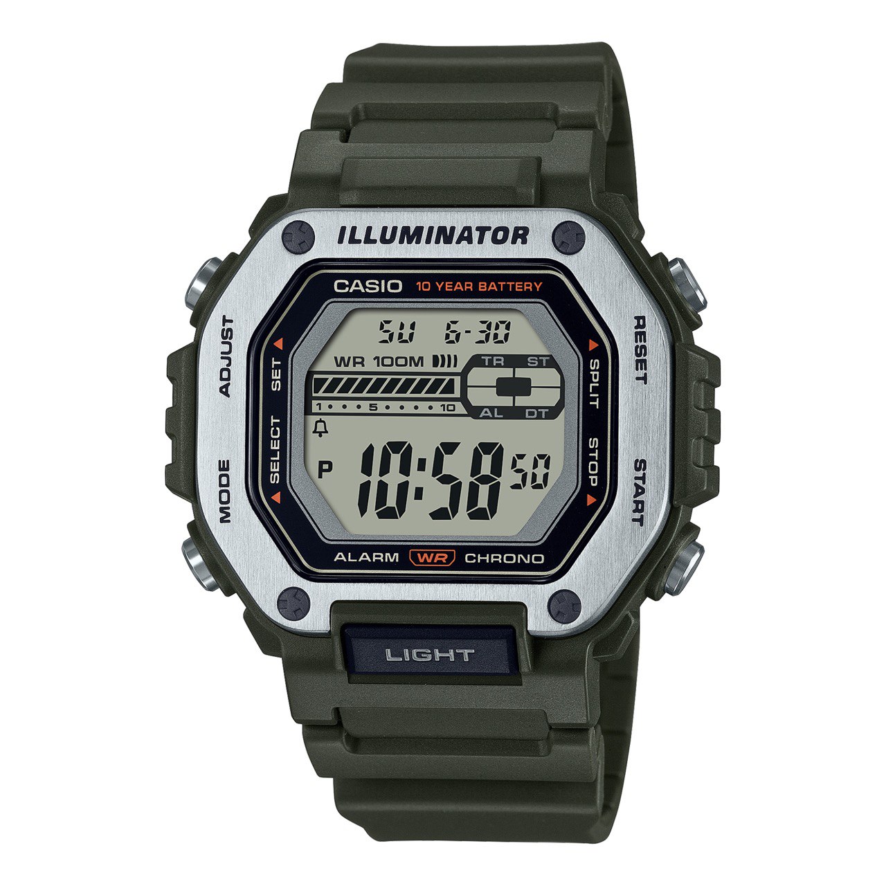 ساعت مچی مردانه Casio مدل MWD-110H-3AVDF | بند رزینی سبز، دیجیتال | چند زمانه و مقاوم