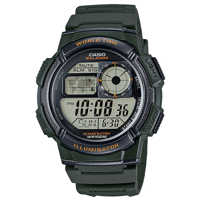 ساعت مچی مردانه Casio مدل AE-1000W-3A | بند رزینی سبز ،دیجیتال | اسپرت و مقاوم